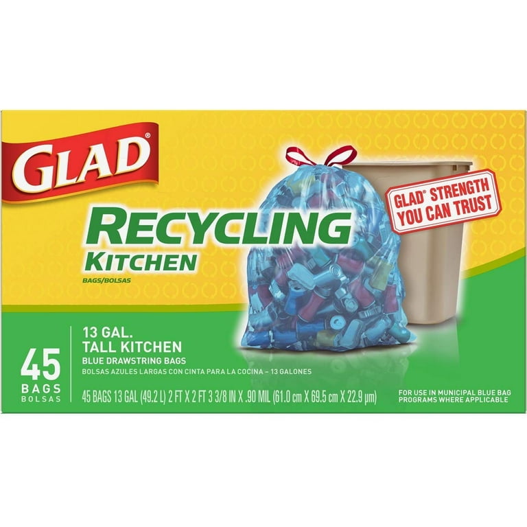 Glad Tall Kitchen Drawstring Recycling Bags - 13 Gallon Blue Trash