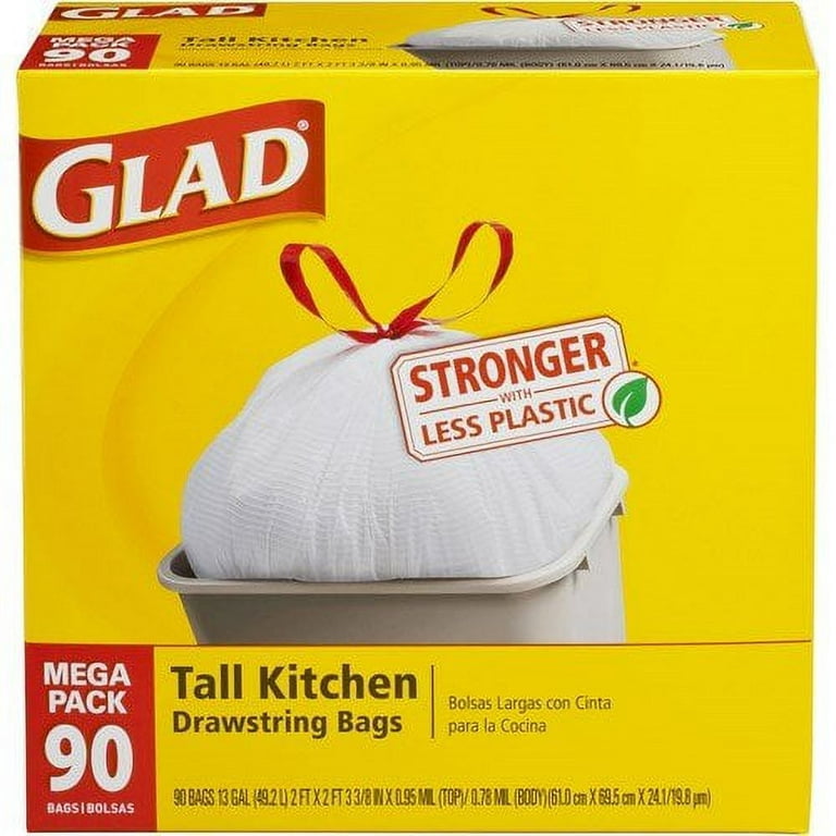 Glad Tall Kitchen Drawstring Trash Bags, 13 Gal - 90 count