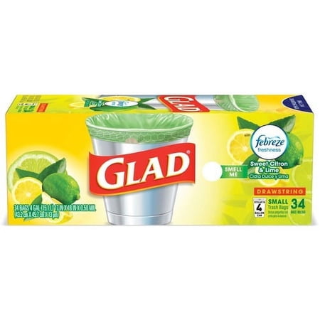 Glad Tall Kitchen Drawstring Trash Bags - ForceFlexPlus Advanced Protection 4 gal - Green - 34/Box - 34 - Home Office, Bathroom, Kitchen, Laundry