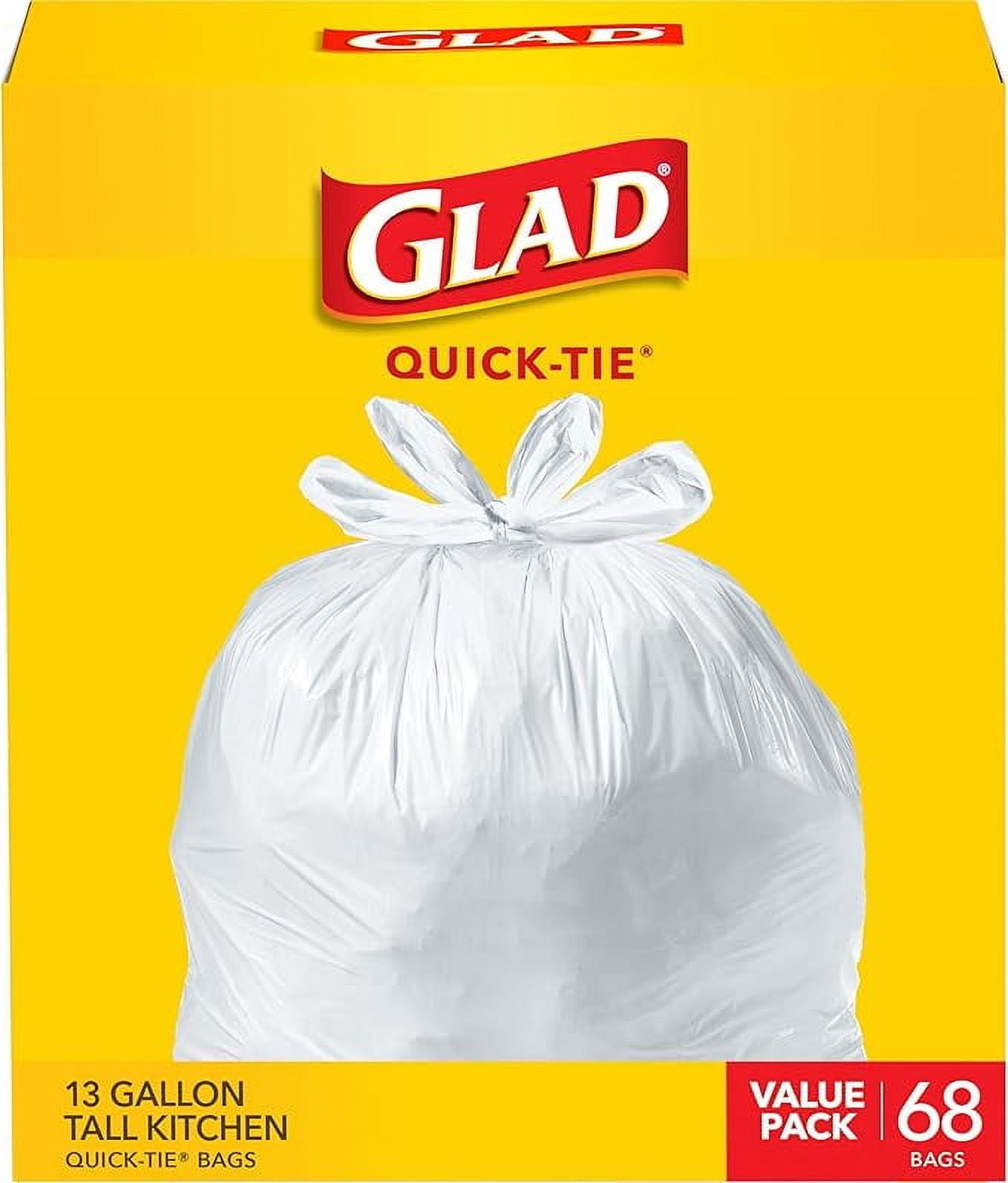 Glad Tall Kitchen Quick-Tie Trash Bags, 13 Gallon, White, 68 Count, (Package May Vary) ( Pack of 2 )