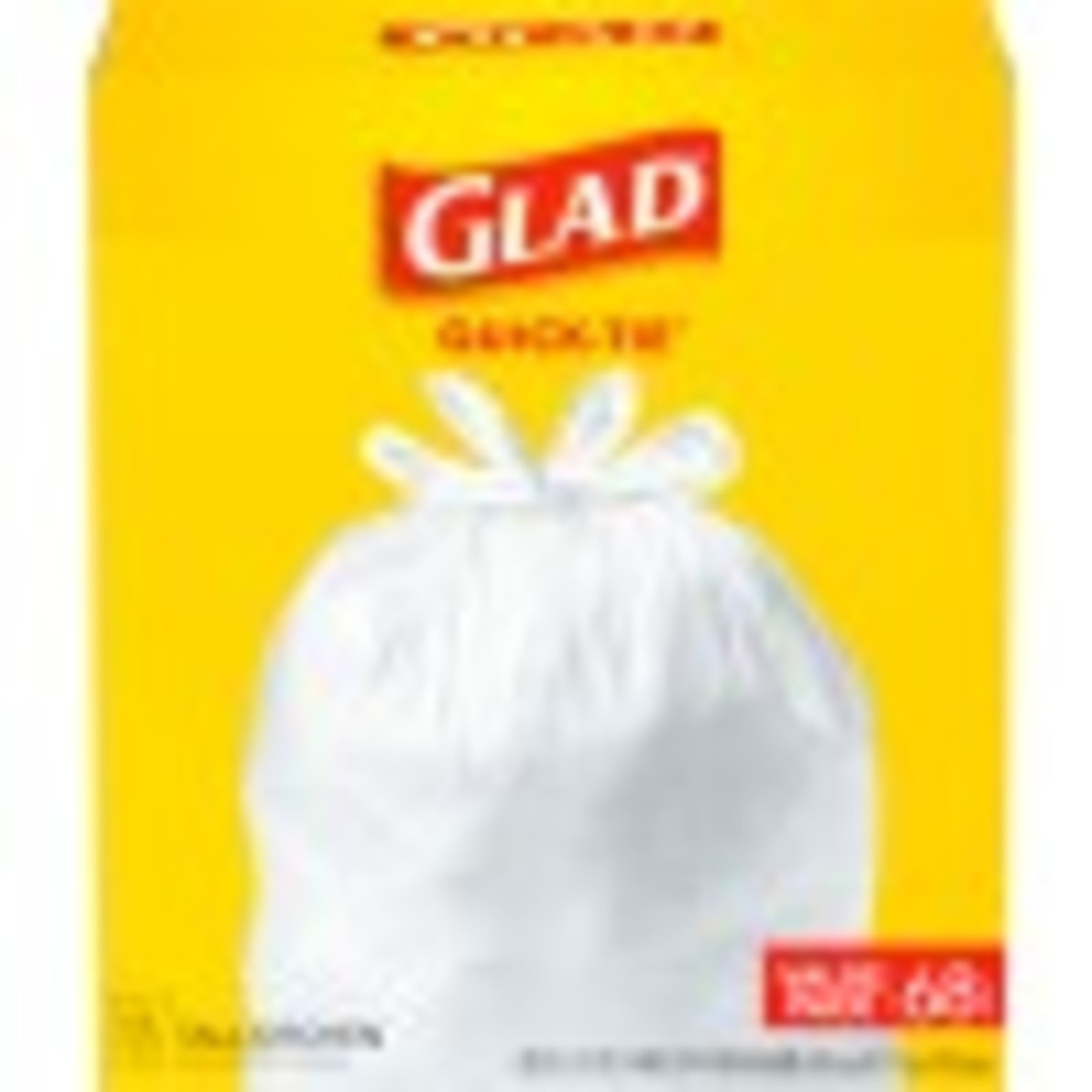 Glad Quick Tie 13 Gallon Tall Kitchen Trash Bags, 68 Bags