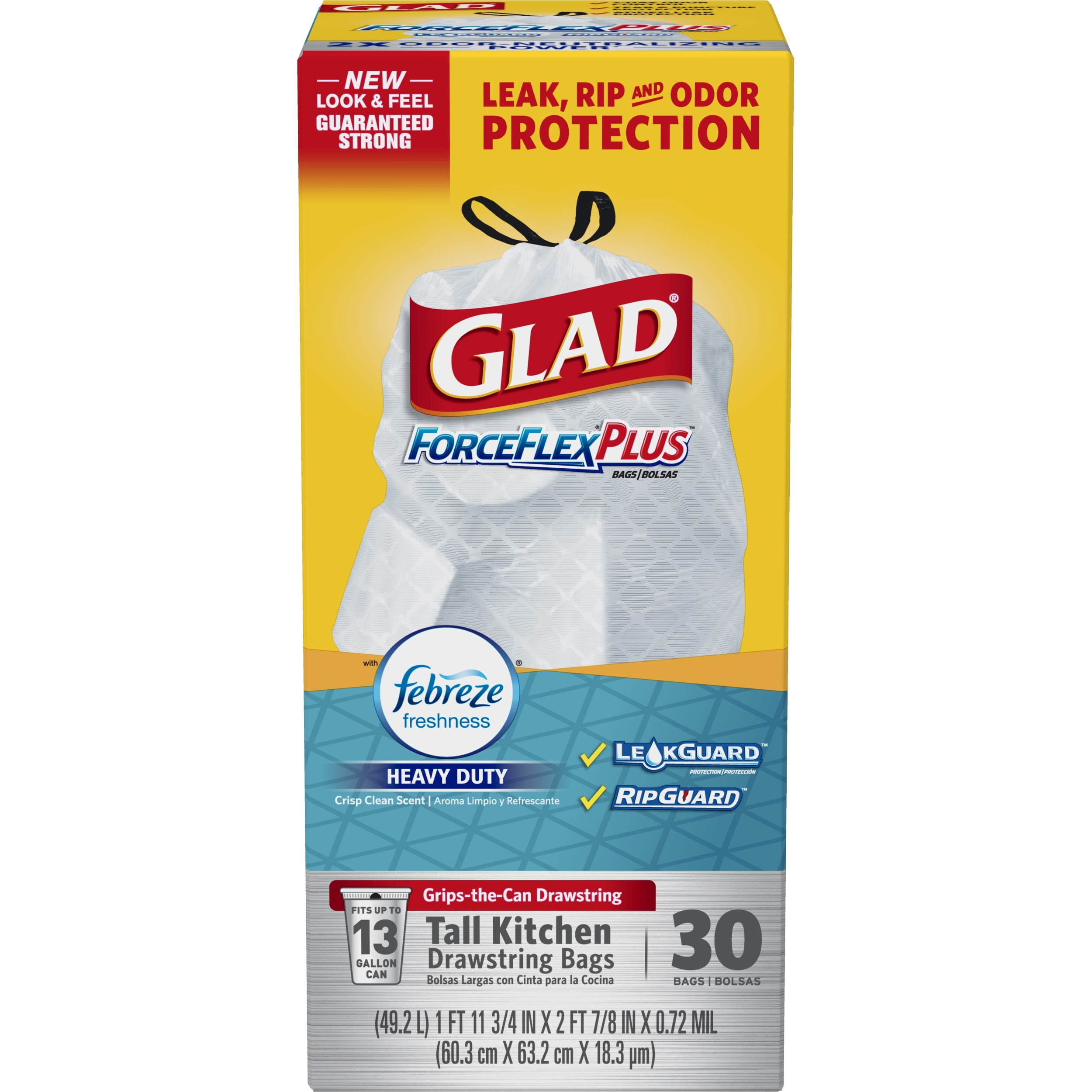 GLAD FORCEFLEX PLUS 32 TALL KITCHEN TRASH BAGS, LEMON SCENT (13 GAL, 120  ct)