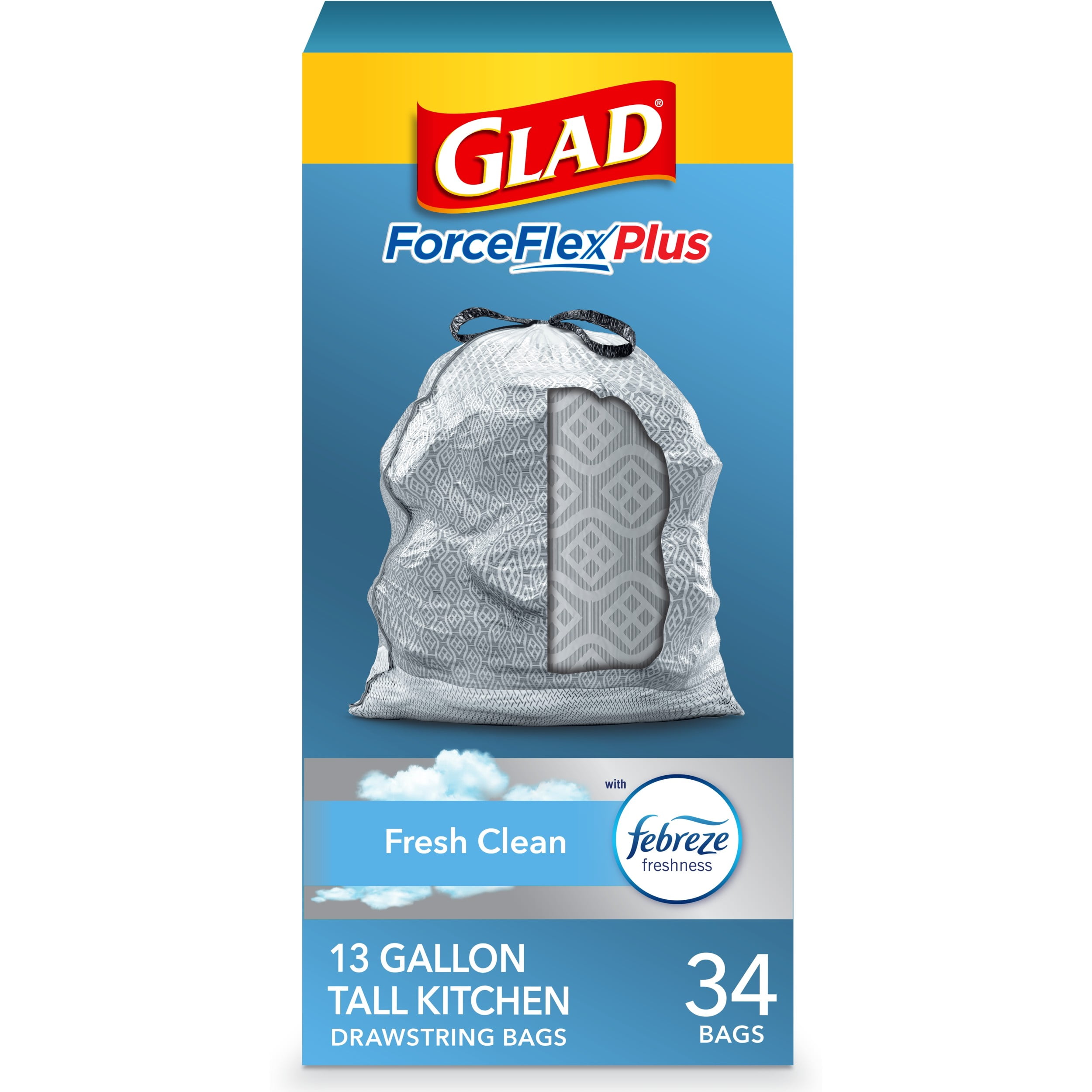 Glad ForceFlex Tall Kitchen Drawstring Trash Bags - Fresh Clean