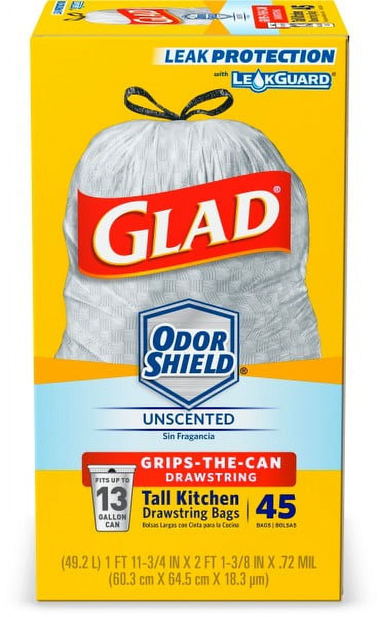 Glad ForceFlex 13 Gal. Unscented Tall Kitchen Drawstring Trash Bags  (45-Count) 1258778362 - The Home Depot