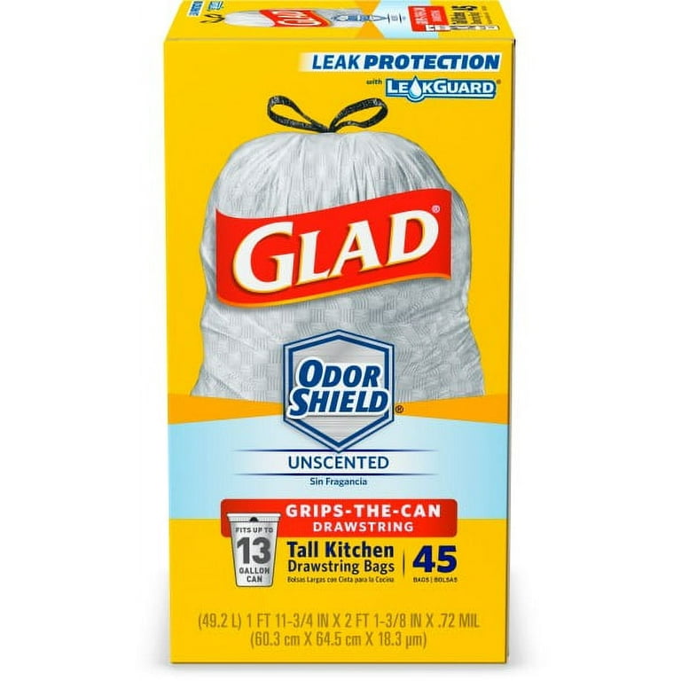  Glad ForceFlex Tall Kitchen Drawstring Trash Bags, 13 Gal,  Unscented, 120 Ct (Packaging May Vary) : Health & Household