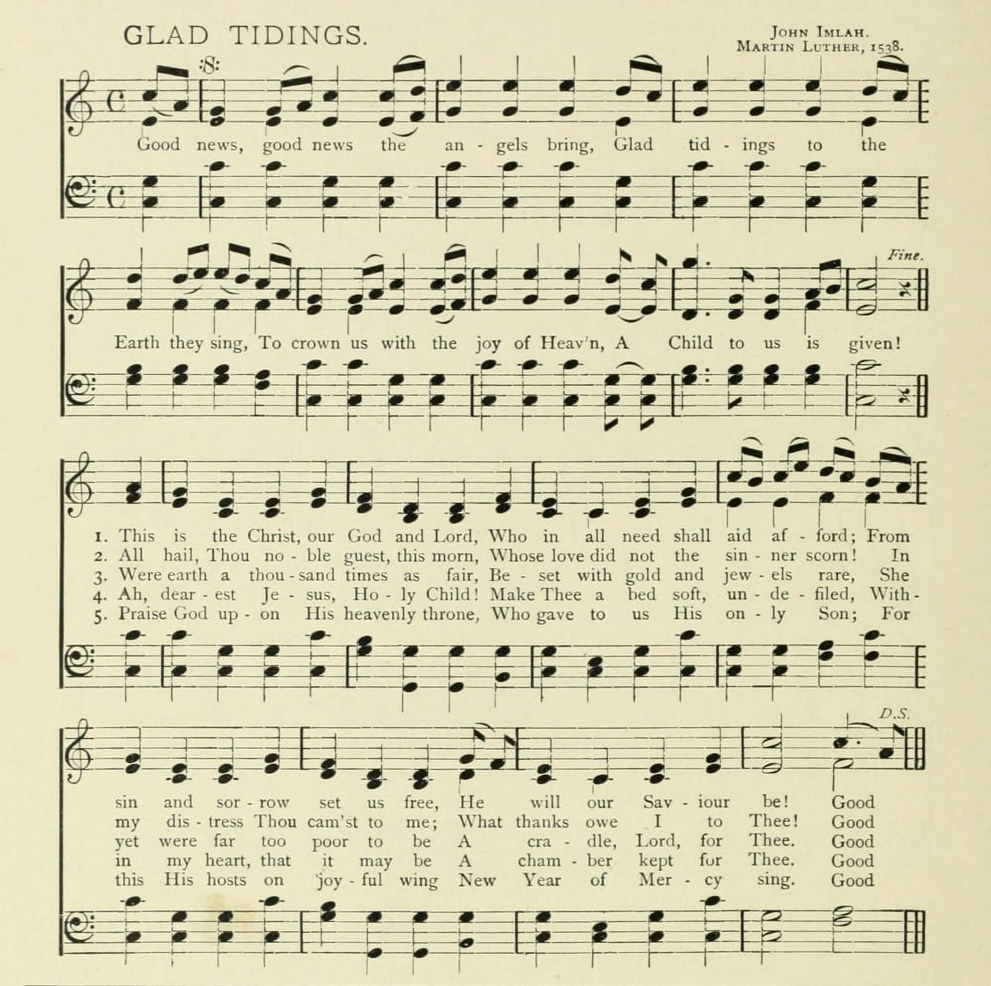 Glad Tiding Christmas in Song 1891 Canvas Art - (18 x 24)