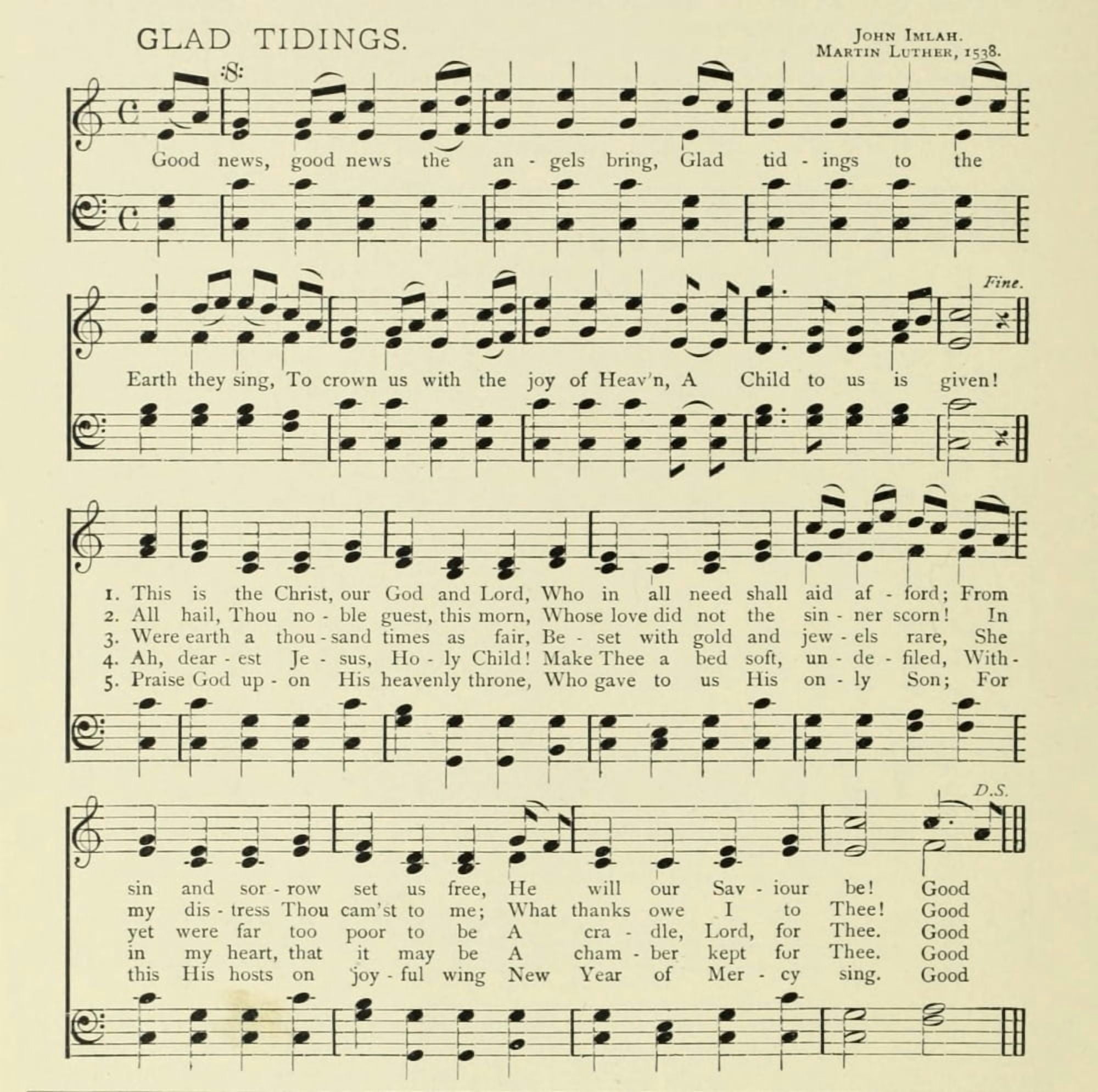 Glad Tiding Christmas in Song 1891 Canvas Art -  (24 x 36)