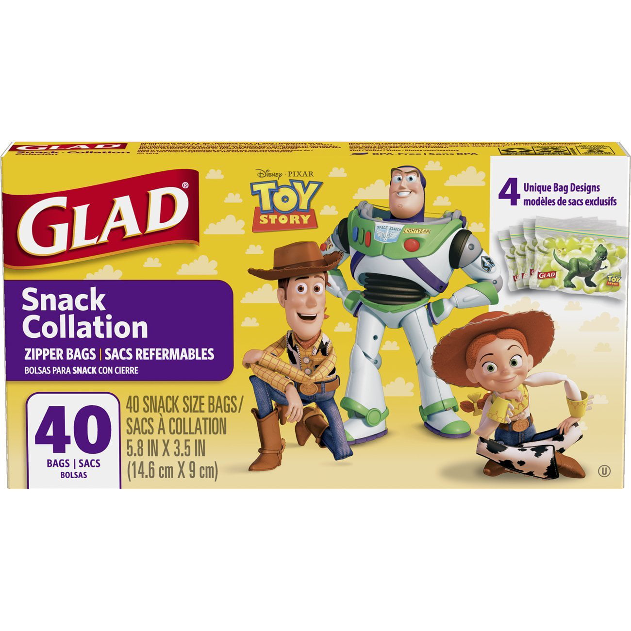 Glad Toy Story Zipper, Snack Bags, 40 Ct 