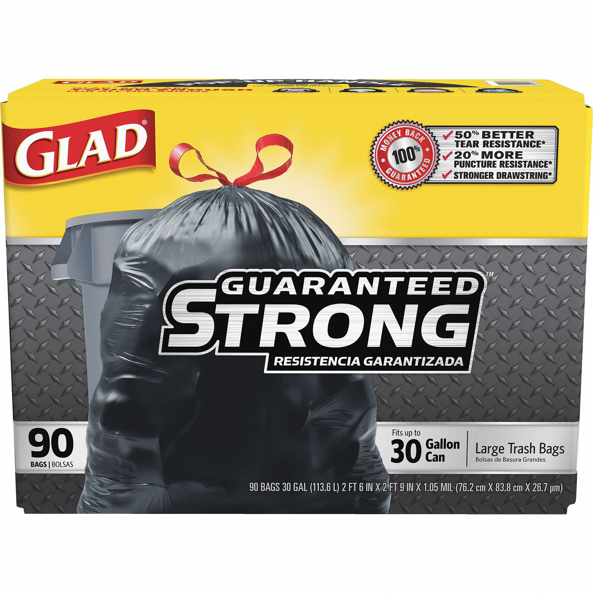 Glad® Drawstring Large Trash Bags, Super Heavy Duty 30 gal. 30 X 33 inch