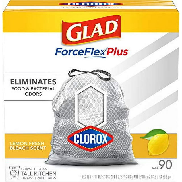 Glad Trash Bags ForceFlex Plus Clorox Tall, Odor Fighting, Garbage, 13