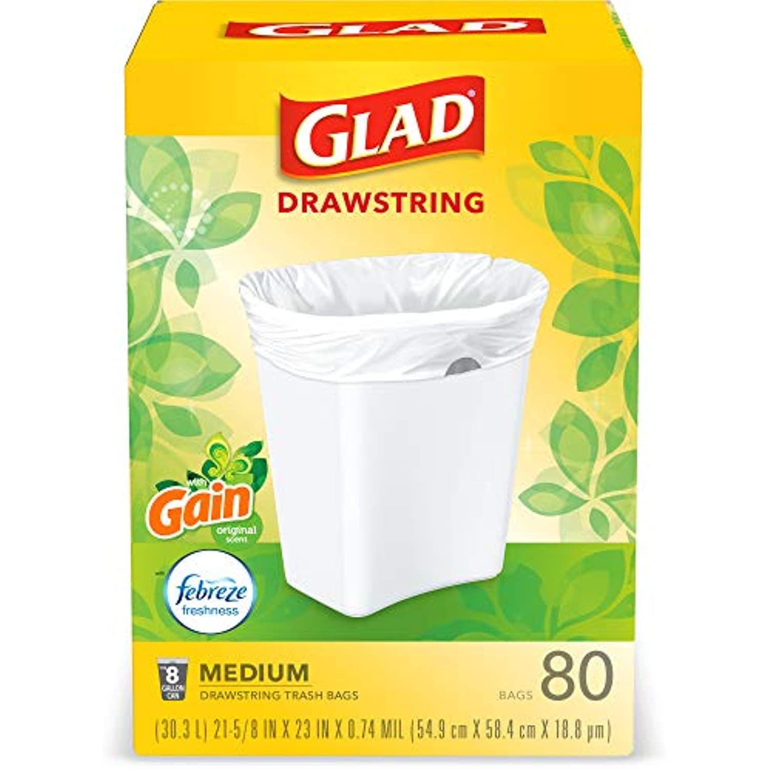 Glad Trash & Food Storage Medium Kitchen Drawstring Trash Bags 8 Gallon White  Trash Bag, Fresh Clean Scent, 80 Count (Package May Vary)
