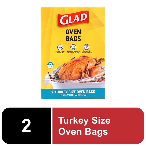 Glad Turkey Size Oven Bags 19 x 23.5 inches, BPA-Free, 2 Count, Fits 8 to 24 lbs