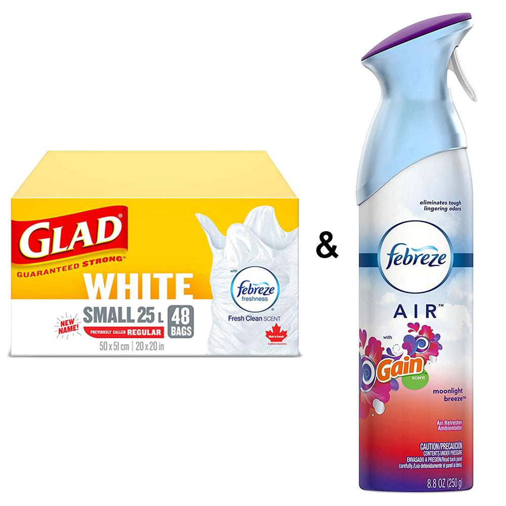 Glad White Garbage Bags Small 25 Litres with Fresh Clean Scent, 48 Trash Bags by Febreze