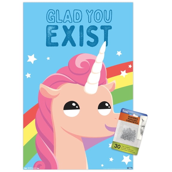 Glad You Exist Wall Poster with Push Pins, 14.725" x 22.375"