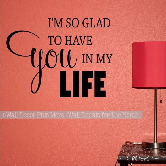 Glad You In My Life Vinyl Lettering Decals Bedroom Love Wall Sticker Words 23x17-Inch Black