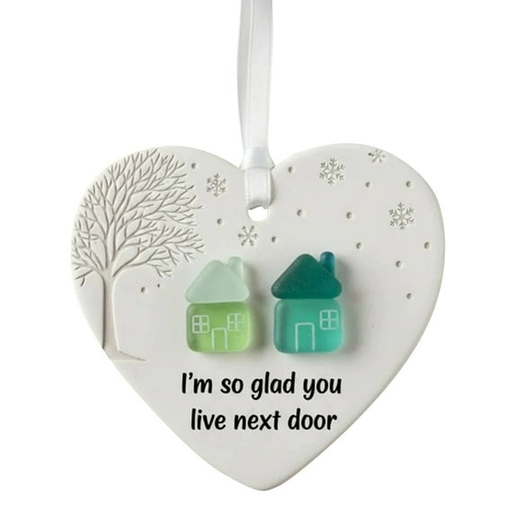 I'm so Glad You Live Next Door Christmas Heart-Shaped Ornament, Welcome Home Gifts Christmas Tree Decoration Multiple Occasions for Friends BFF Bestie Her Women