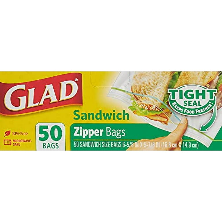 Glad Food Storage Zipper Sandwich Bags, Clear - 50 count