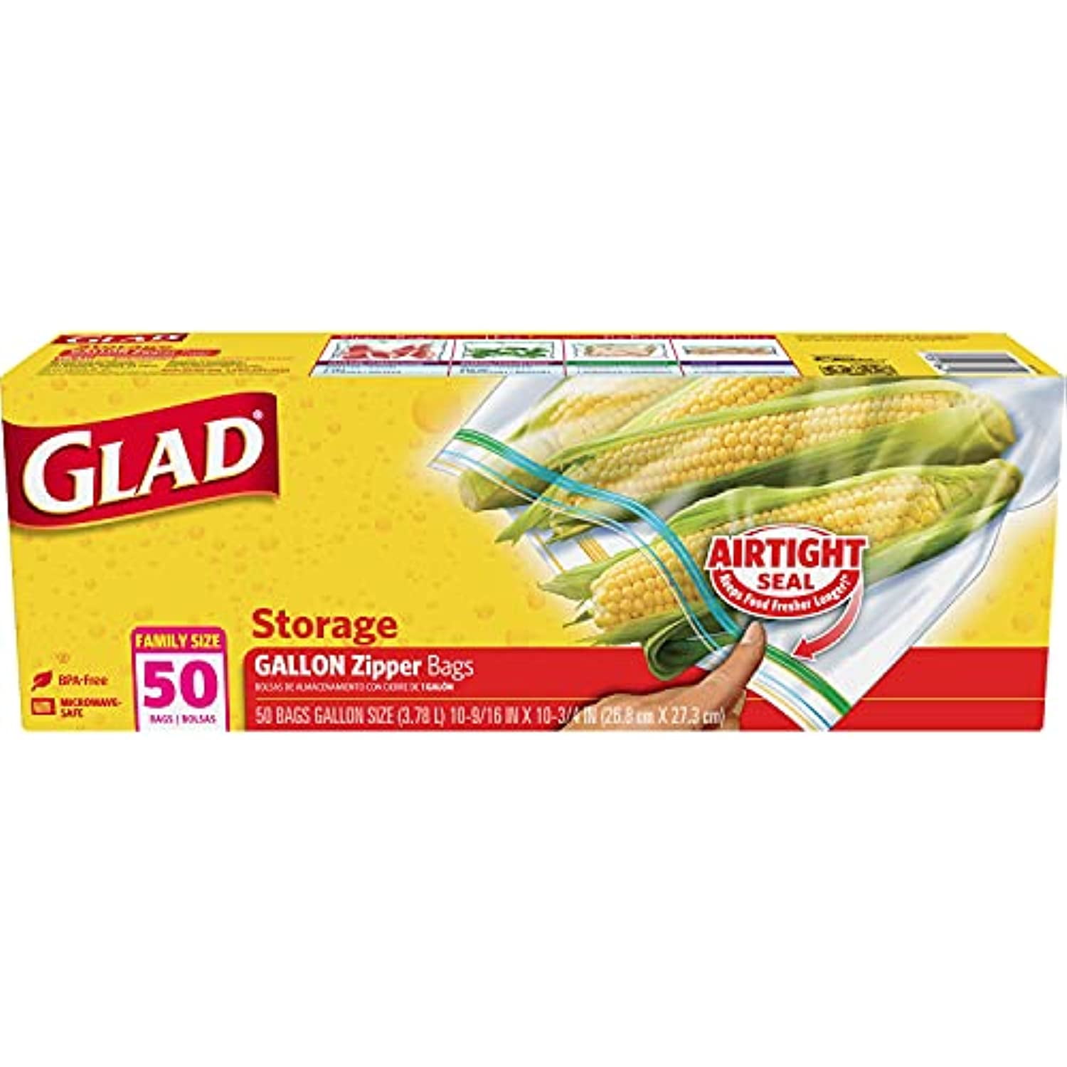 Glad Zipper Food Storage Plastic Bags Gallon Size 50 Count, Pack Of