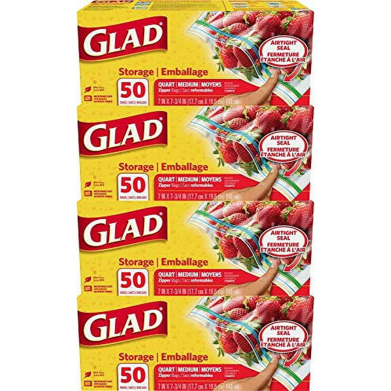 Glad® Zipper Food Storage Plastic Bags, Quart, 50 Count