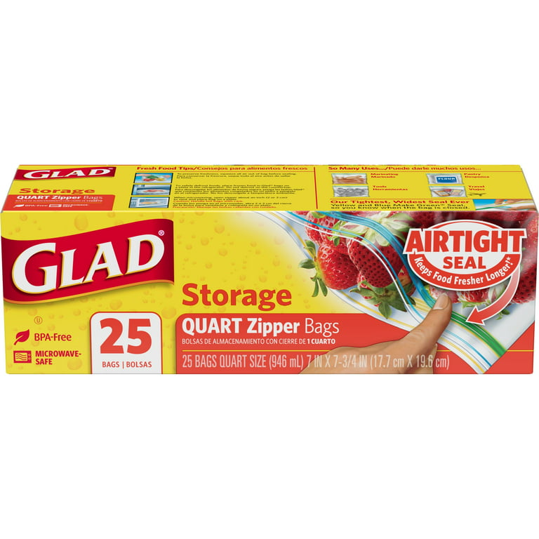 Glad Zipper Food Storage Quart Bags, 25 Count