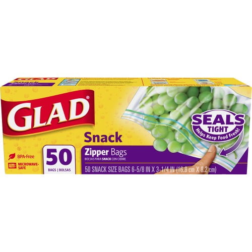 Glad Zipper Food Storage Snack Bags - 50 Count, Pack of 12 (Package May Vary)
