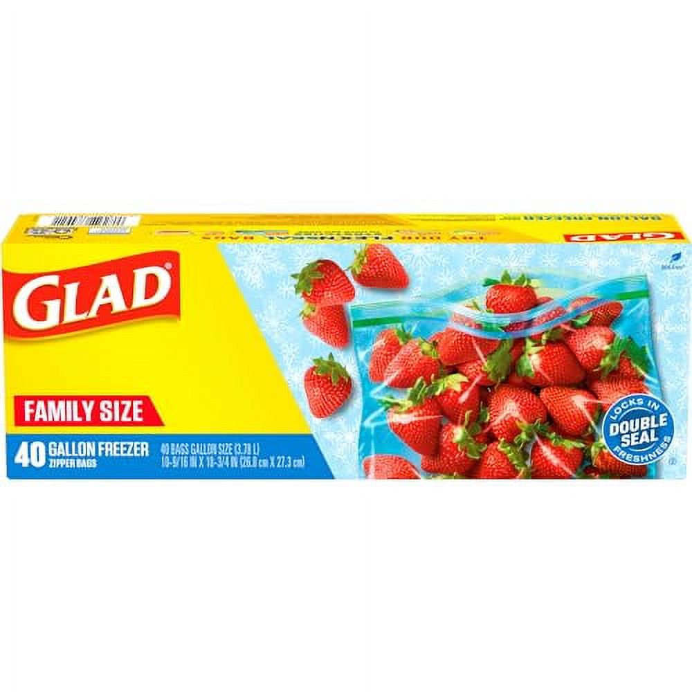 Glad Zipper Freezer Storage Plastic Bags Gallon 40 Count (Pack of 4