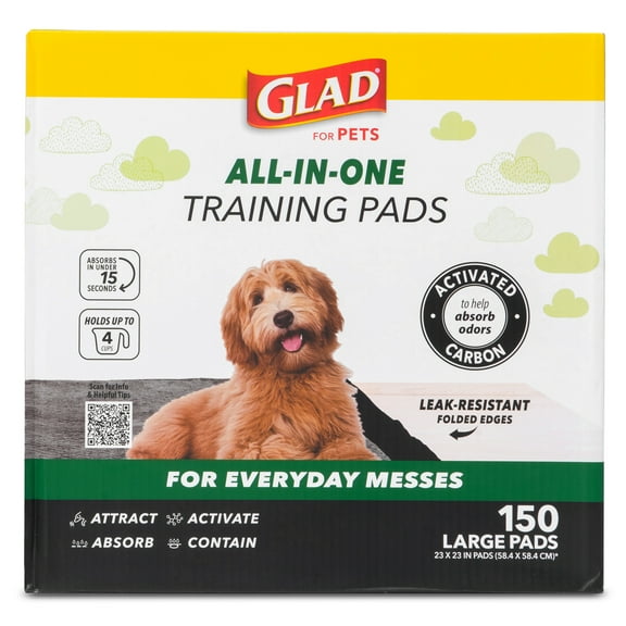 Glad for Pets Charcoal Odor Absorbent Puppy Training Pads, 150 Ct
