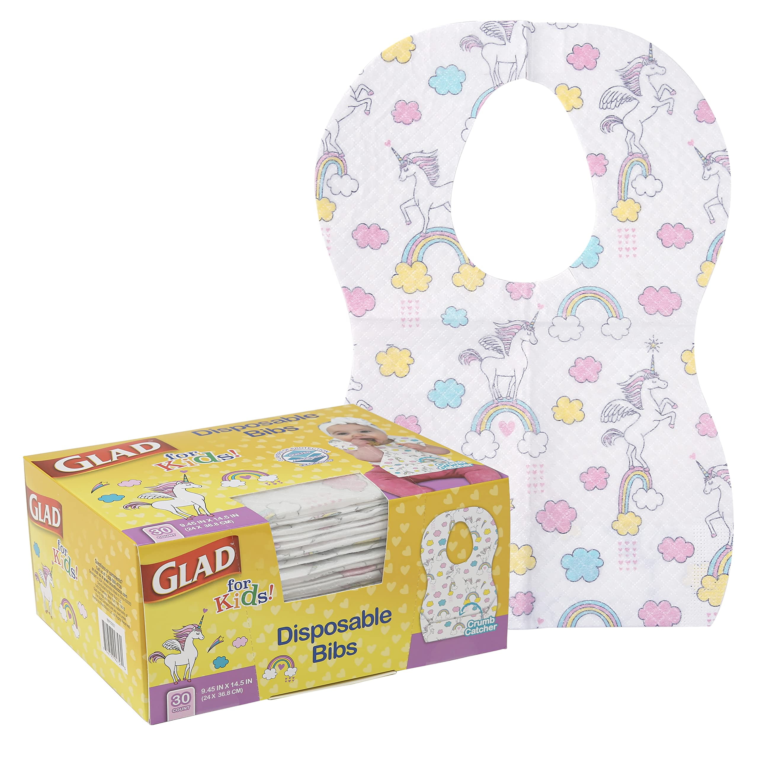 Glad for Unicorns Paper Bibs, 30 Count Disposable Travel Paper Bibs