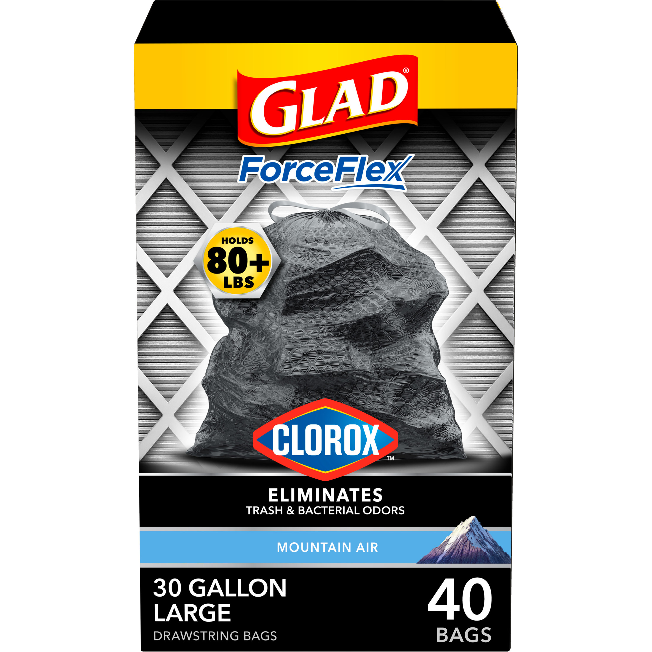 Glad ForceFlexPlus with Clorox 13 Gallon Tall Kitchen Trash Bags