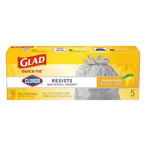 Glad with Clorox Tall Kitchen Quick-Tie Bags Lemon Fresh Bleach Scent
