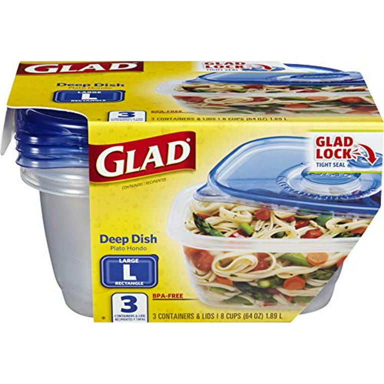 Glad Food Storage Containers, Deep Dish, 64 Ounce, 3 Count