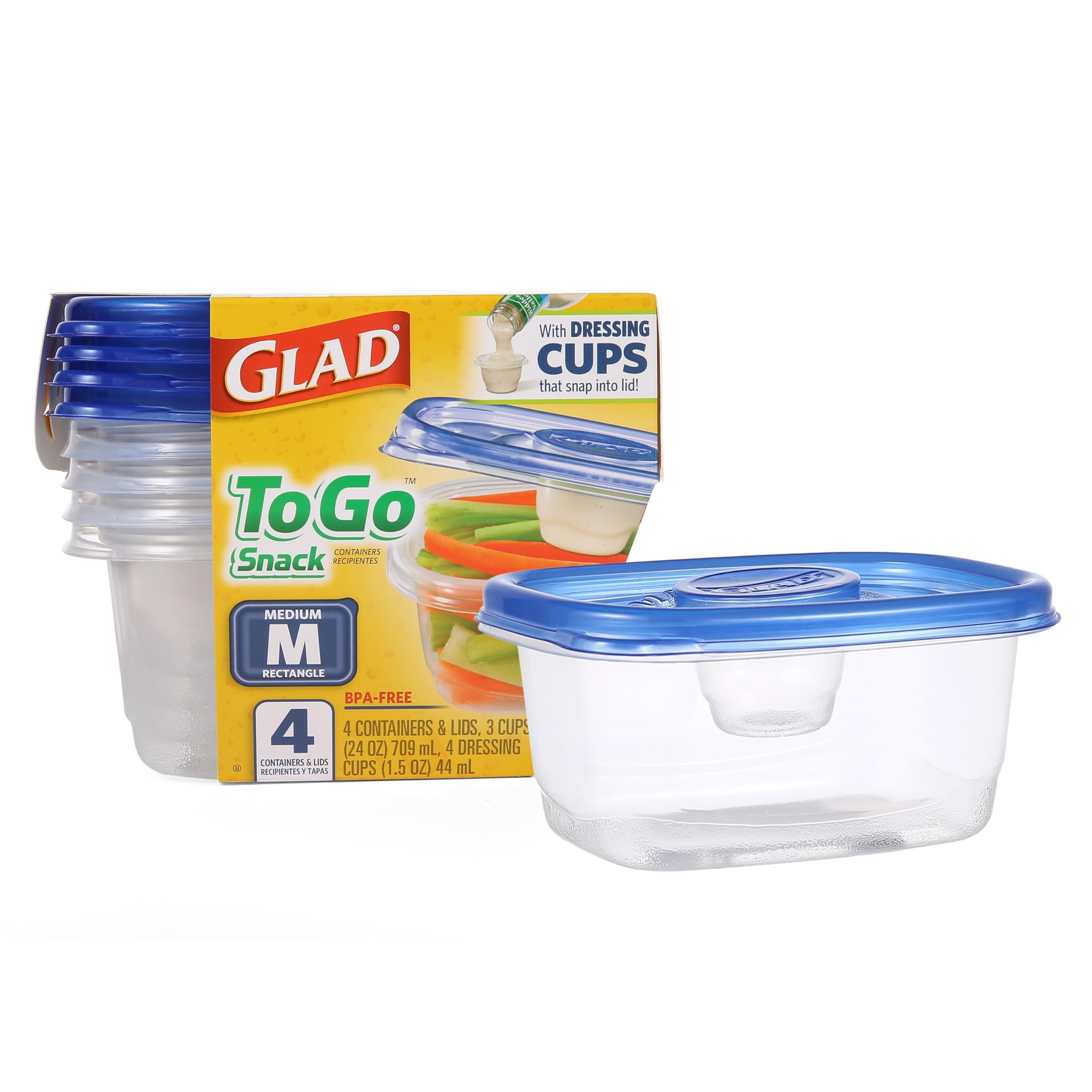 Medium Rectangle BPA-Free Plastic Lunch Containers with Lids, Set of 4