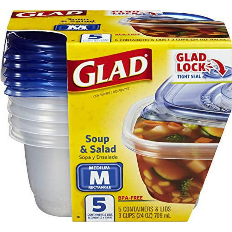 Gladware Soup & Salad Food Storage Containers for Everyday Use | Medium Rectangle Containers for Food Storage | Containers Hold Up to 24 Ounces of