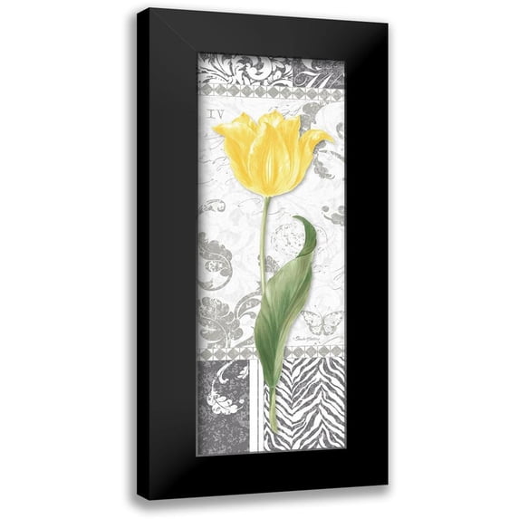 Gladding, Pamela 11x24 Black Modern Framed Museum Art Print Titled - Damask Gray Tulip Panel I