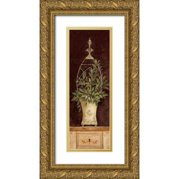 Gladding, Pamela 11x24 Gold Ornate Wood Framed with Double Matting Museum Art Print Titled - Olive Topiary II