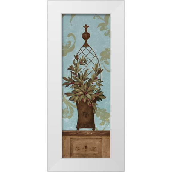 Gladding, Pamela 11x24 White Modern Wood Framed Museum Art Print Titled - Blue Olive Topiary I