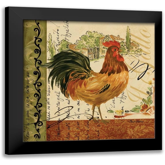 Gladding, Pamela 12x12 Black Modern Framed Museum Art Print Titled - Viva Italia Roosters III