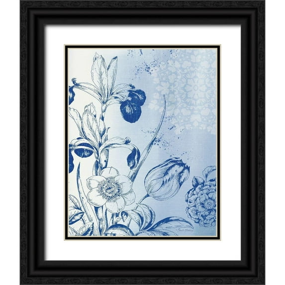Gladding, Pamela 12x14 Black Ornate Wood Framed with Double Matting Museum Art Print Titled - Wash Floral II
