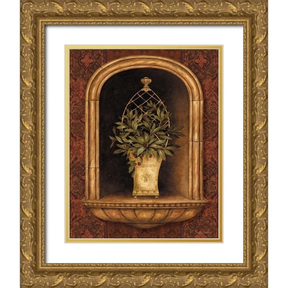 Gladding, Pamela 15x18 Gold Ornate Wood Framed with Double Matting Museum Art Print Titled - Olive Topiary Niches II
