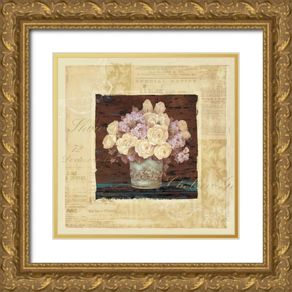 Gladding, Pamela 20x20 Gold Ornate Wood Framed with Double Matting Museum Art Print Titled - Vintage Rose Yellow