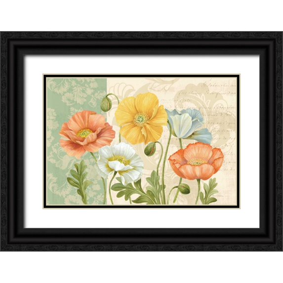 Gladding, Pamela 24x17 Black Ornate Wood Framed with Double Matting Museum Art Print Titled - Pastel Poppies Multi Landscape