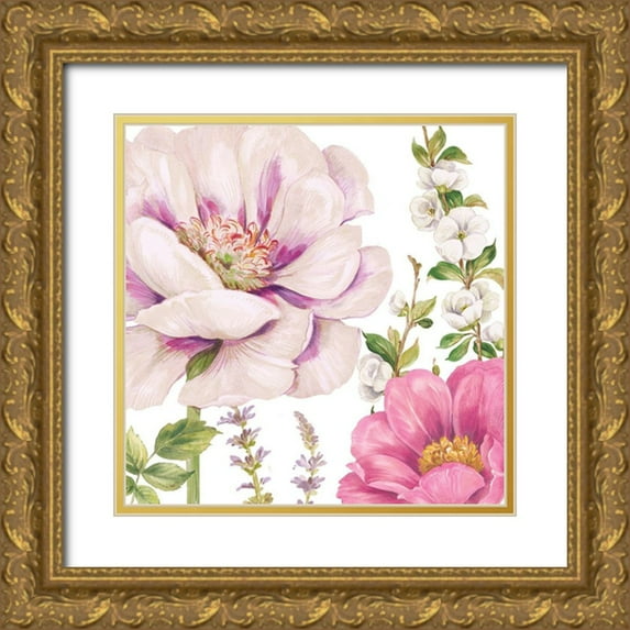 Gladding, Pamela 26x26 Gold Ornate Wood Framed with Double Matting Museum Art Print Titled - Garden Of Flowers I