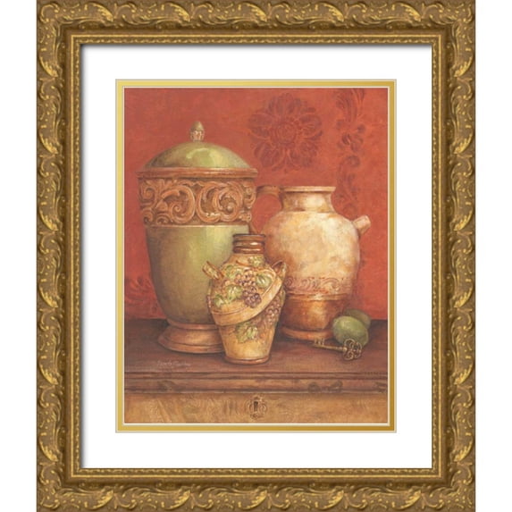 Gladding, Pamela 26x32 Gold Ornate Wood Framed with Double Matting Museum Art Print Titled - Tuscan Urns I