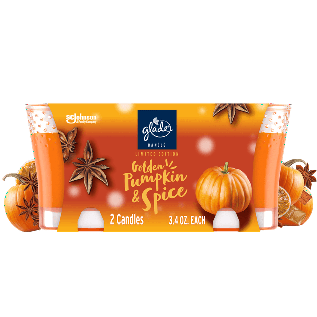 Glade 1 Wick Scented Candle, Golden Pumpkin & Spice, Fragrance Infused