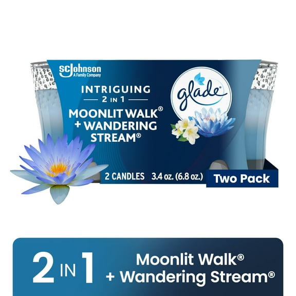 Glade 2 in 1 Candle, Moonlit Walk & Wandering Stream, Infused with Essential Oils, 2 Count