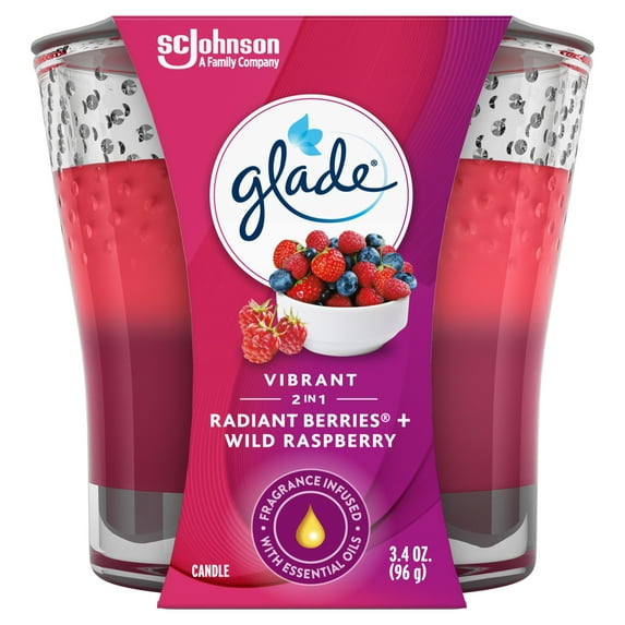 Glade 2in1 Jar Candle 1 CT, Radiant Berries & Wild Raspberry, 3.4 OZ. Total, Air Freshener