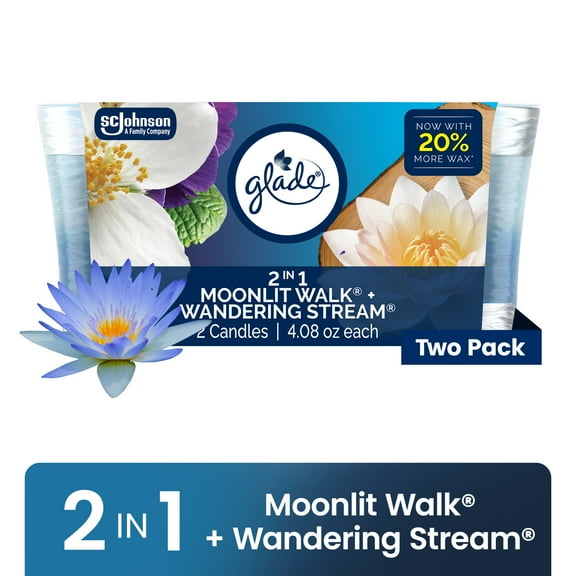Glade 2in1 Single Wick Candles, Moonlight Walk + Wandering Stream, 8.16 oz, 2 Count