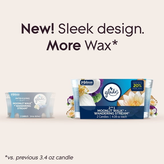 Glade 2in1 Single Wick Candles, Moonlit Walk + Wandering Stream, 8.16 oz, 2 Count