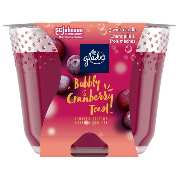 Glade 3-Wick Scented Candle, Bubbly Cranberry Toast, Infused with Essential Oils, Air Freshener Candle - Limited Edition