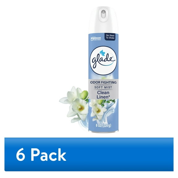 (6 pack) Glade Odor Fighting Soft Mist Air Freshener Room Spray, Clean Linen, 8.0oz, 1pk
